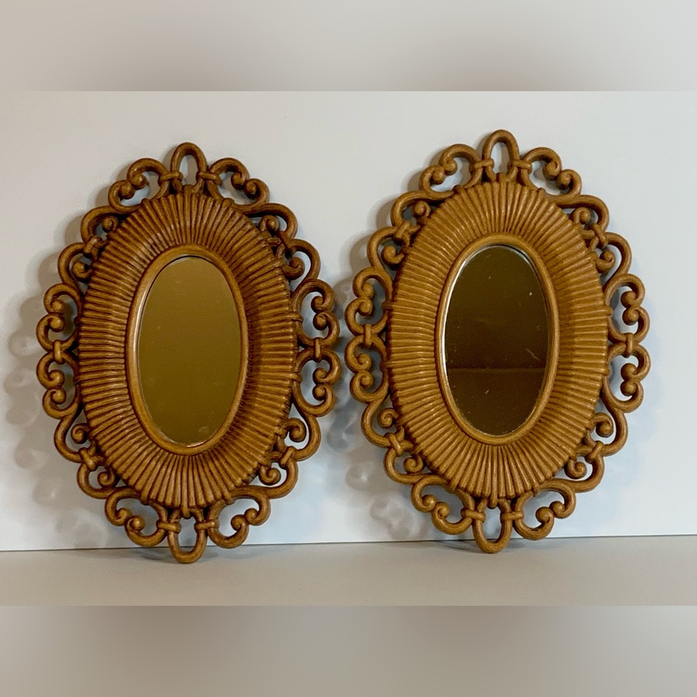Vintage Homco Faux Rattan Molded Plastic Mirrors